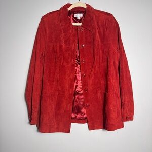 D & Co Jacket Womens L Red Leather Button Up Casual‎ Career Soft Elegant Cozy